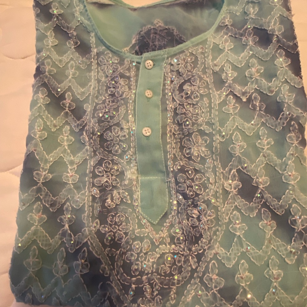 Embroidered Blue Tunic Top